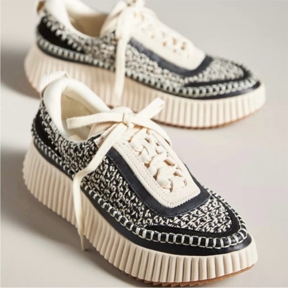 Dolce Vita Women’s Dolen Sneakers Black & White Woven Platform Size 8.5